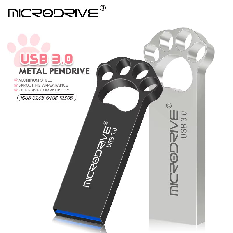 Cat Claw Metal USB 3.0 Flash Drive 16GB 32GB Pen Drive Waterproof Pendrive 64GB 128GB Thumb Drive U Disk Memory Stick Gift