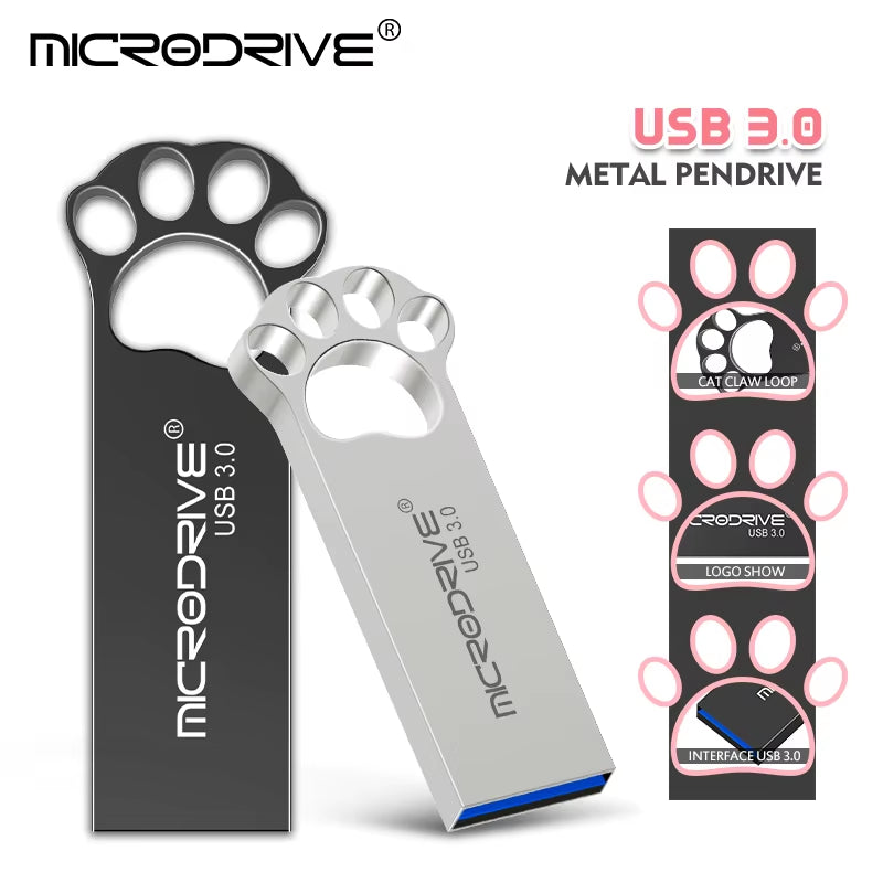 Cat Claw Metal USB 3.0 Flash Drive 16GB 32GB Pen Drive Waterproof Pendrive 64GB 128GB Thumb Drive U Disk Memory Stick Gift